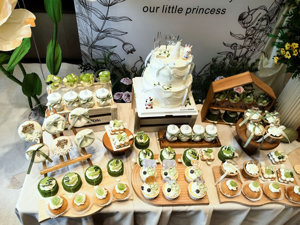 绿意萌动·甜梦宴·小清新甜品套餐-动物奶油-8+6双层加高主蛋糕+60个小甜品+送货+1人上门摆好分切+撤场-图一