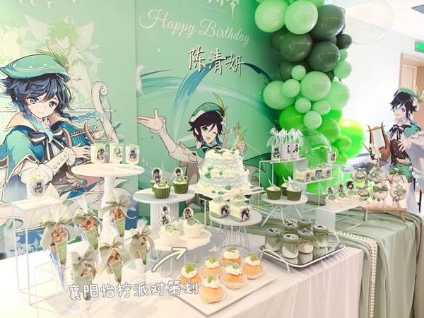 风的祝福·温迪的诗歌甜品套餐(原神主题·温迪的生日祝福)-动物奶油-8+6双层主蛋糕+50个小甜品+送货+1人上门摆好分切+撤场-图三